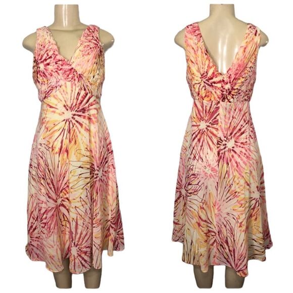 Adrianna Papell Dresses & Skirts - ADRIANNA PAPELL BOHO CHIC MULTI COLOR TIE DYE PLEATED CHIFFON MIDI DRESS 8
